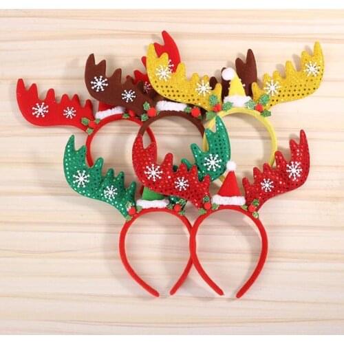 10pcs/lot Christmas Headbands Antlers With Snowflake Decorate Children Hairbands Festival Supplies For Adult Wear