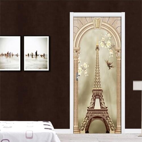 Classical Tower Wallpaper 3D DIY PVC Wall Door Sticker Mural Poster 2 Pcs/set Waterproof Door Decal Self Adhesive Film Decor