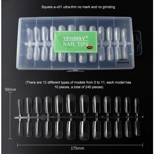 240PCS/box Full Cover Fake Nail Artificial Press on Long Ballerina Clear False Coffin French Nails Art Tips Manicure Tool Sheets