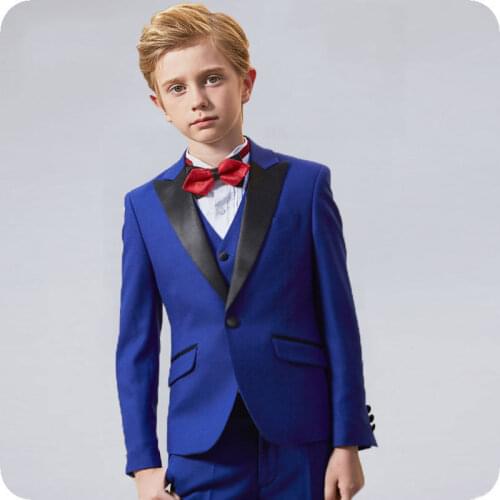 Royal Blue Flower Boys Wedding Suit 3PCS Boys Party Custom Made Child Costume Homme Boy Spring Children Clothing Set Kids Suits
