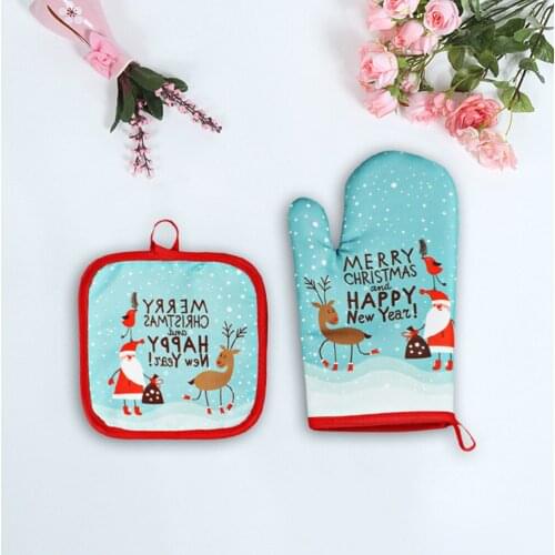 30# Christmas Baking Anti-hot Gloves Oven Microwave Insulation Mat Xmas Supply For Bbq Mitts And Potholder Mat Baking Glove