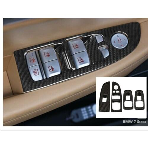 4*Door Window Lift Switch Button Cover For BMW 7 Series 2016-19 ABS Carbon fiber