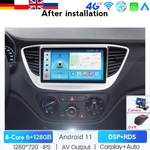 Car Multimedia Player For Hyundai Solaris Verna 2017-2020 Android 10.0 System Autoradio GPS Navigation Radio Camera Headunit DSP