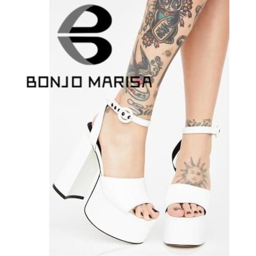 BONJOMARISA Brand Open Toe Platform High-Heeled Block Heels Summer womens Sandals 2021 Party Dress Clubwear Solid Shoes Woman