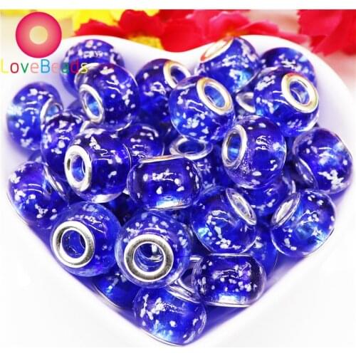 10Pcs Blue Color Luminous Lamp Work Glass Beads Round Spacer Charm Jewelry DIY Fit Pandora Bracelet Necklace Women Hair Beads