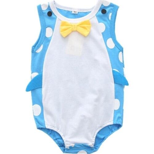 Unisex Baby Animal Clothing Lovely Penguin Blue White Dot Clothes Summer Cotton Romper Sleeveless Triangle Body Suits