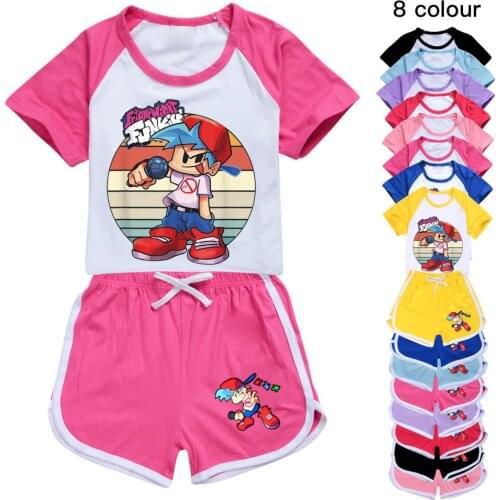 Summer Children Clothes Sets Boys Tshirt Pants Suits Girls T-Shirt Friday Night Funkin iBaby Breathable Top+shorts 2-piece set