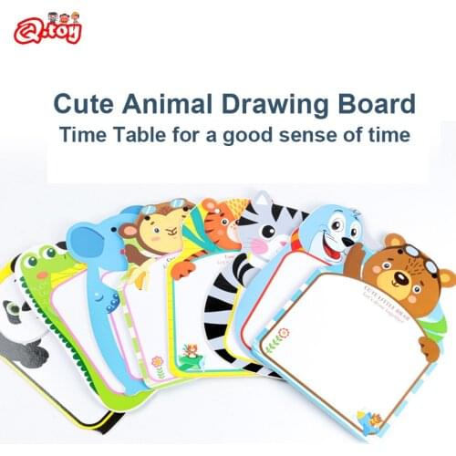 Drawing Board Set Time Table Preschool Educational Wooden Toys Cartoon Animal Painting Set Board + Pen Erasable Whiteboard Toy
