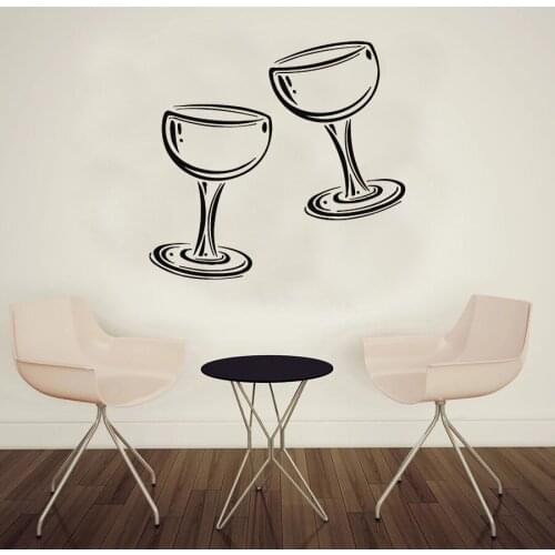 Two Glasses Of Wine Champagne Kitchen Wall Sticker Cafe Restaurant Wall Decal Living Room Bedroom Home Decor Vinyl Art Murals