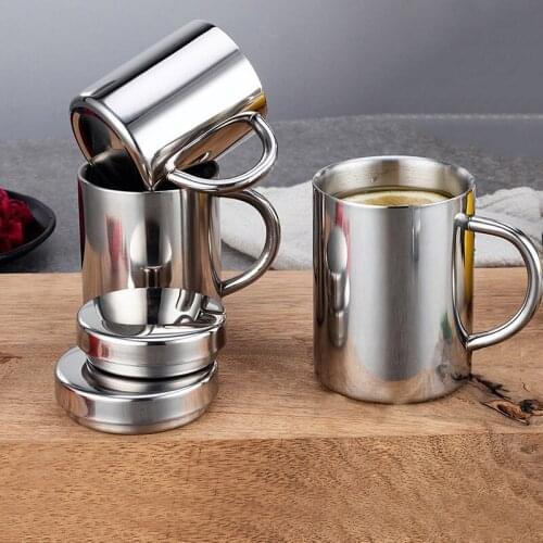Double Layer Insulation Coffee Mug Creative 304 Stainless Steel Milk Drinking Cup with Lid Office Teacup Household Drinkware