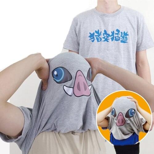 Demon Slayer: Kimetsu no Yaiba Hashibira Inosuke Cosplay T-shirt shapeshifting Anime Short Sleeve Unisex Casual Summer Tee Tops