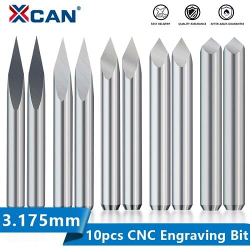 XCAN 3 Edge Pyramid Engraving Bits 10pcs 3.175mm Shank Carbide End Mill CNC Engraving Bit 20-90D CNC Router Bit Milling Cutter