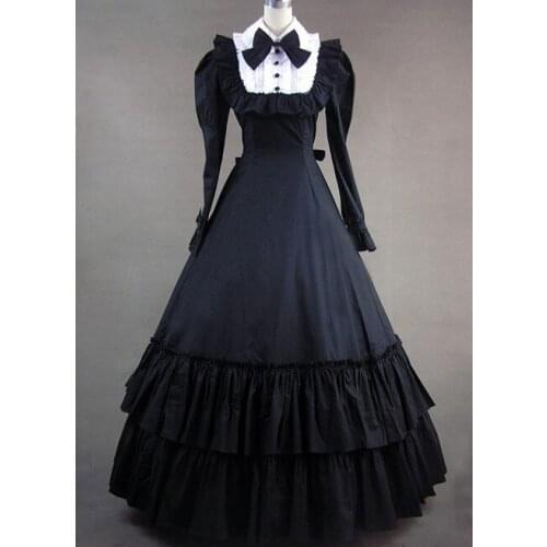 GT012) Full Sleeveless Halloween Cosplay Long Sleeve Bowknot Costumes Gothic Victorian Princess Dress Ball Gown Lolita Dresses