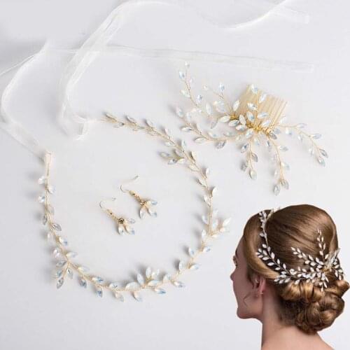 Crystal Wedding Tiara Headband Beaded Prom Party Bridal Hair Band Haircomb Pearl Bride Headpiece For Women Hair Jewelry