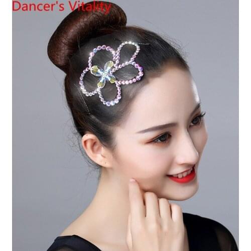 Latin Dance Competition Headdress Children Girl Diamond Accessories National Standard Rumba Samba Dancing Performance Decoration