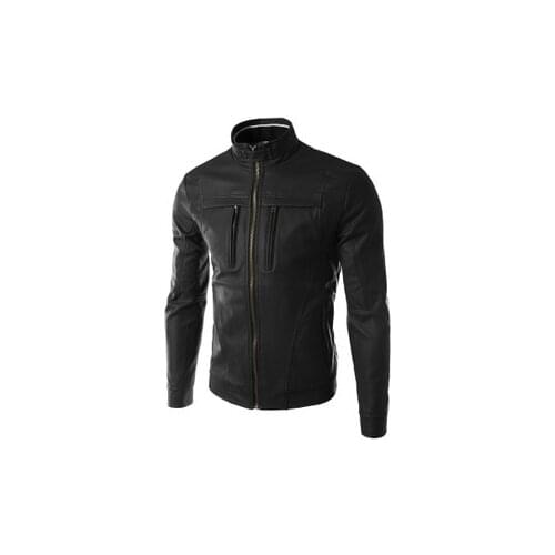 Mens PU Leather Short Motorcycle Jacket Size M-XXXXL Black Brown Slim Fit Stand Collar C9