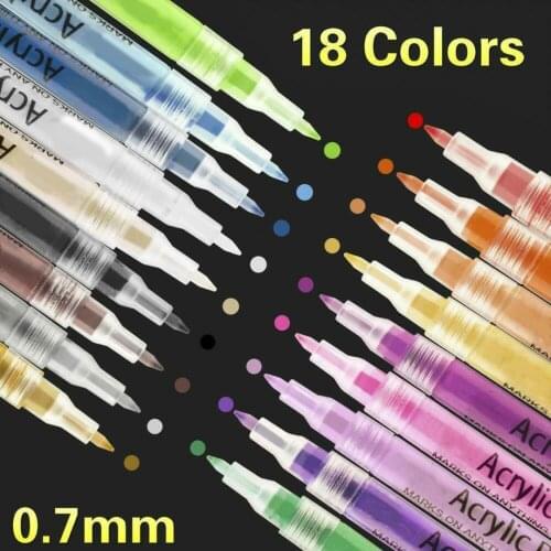 18 Colors/Set 0.7mm Acrylic Paint Marker Pen For Students And Painting Enthusiast School Supplies Water-ink Multi Color