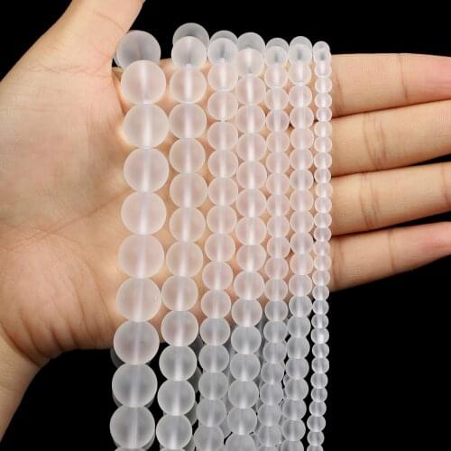 Natural Stone Beads White Frosted Stone Round Loose Beads for Jewelry Making Needlework DIY Bracelet Strand 4-12 MM