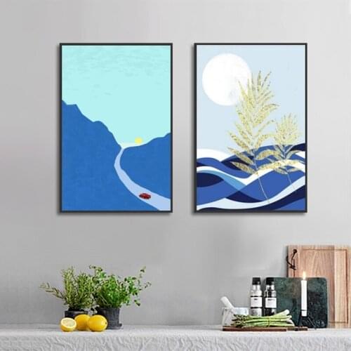 Nordic Minimalist Modern Landscape Creative Decor Painting Mountain Golden Leaves Canvas Pictures Home Decoration Art Poster