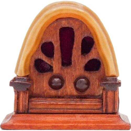Odoria 1:12 Miniature Vintage Antique Table Radio Wood Living Room Bedroom Home Dollhouse Accessories Doll House Decoration