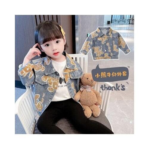 2021 Autumn Girls Denim Jacket Korean Style New Baby Girl Fashion Cartoon Coats Childrens Print Cowboy Jacket Outwear 2-7 Years