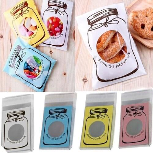 100pcs Bottle Pattern Self-adhesive Candy Bag Plastic Biscuit Cookie Handmade Baking Packaging Bag for For Baking Shop or Gift