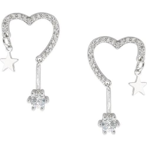925 Sterling Silver Hollow Heart Earrings Zircon Hanging Dangler Earrings With Star Pendant For Wedding Party Jewelry S-E933