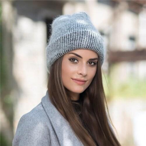 New Women Simple Cap Quality Rabbit Fur Beanie Hat For Female Winter Skullies Cap Wool Warm Gorros Cap For Female