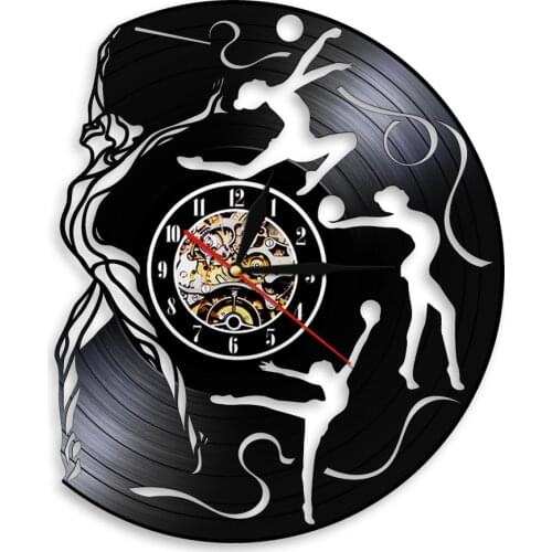 Sports Gymnastics Wall Clock Rhythmic Gymnastics Grosgrain Ribbon Vinyl Wall Clock With LED Night Light Cool Girl Room Decor