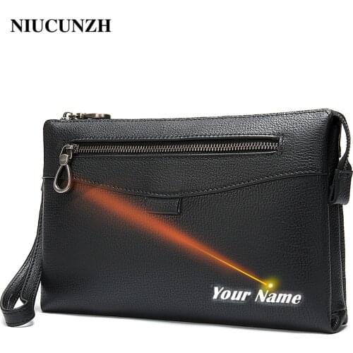 NIUCUNZH Men’s wrist bag for men luxury clutch male fashion mens genuine leather clutch bag for men money bag wallet long 8986