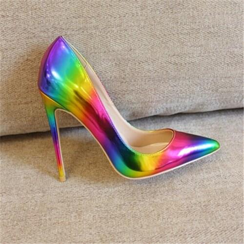 Fashion free shipping Women lady rainbow Patent Leather Poined Toe Stiletto high heel pump HIGH-HEELED SHOES Wedding Shoes