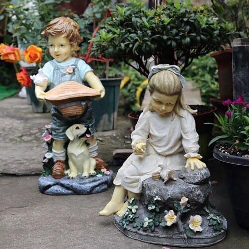 Outdoor Resin Boy Girl Character Sculpture Ornaments Garden Villa Figurines Decoration Courtyard Park Statues Accessories Crafts