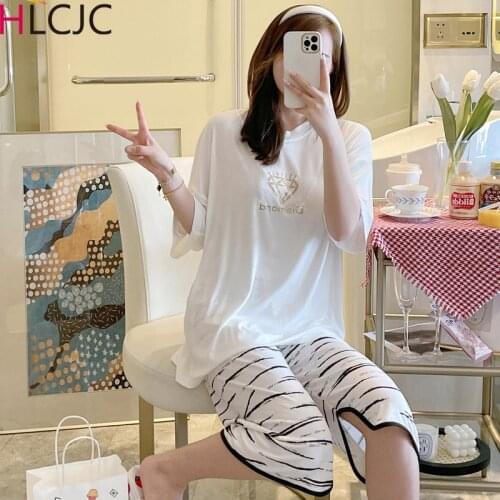 Spring Summer Womens Sleep Lounge Pajama Short Sleeve Woman Pajama Set Cartoon Pyjamas Femme Modal Sleepwear Girls Homewear