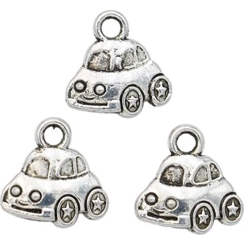 Vintage Tibetan Silver Plated Little Car Bead Charms Beads Pendants for Jewelry Making DIY Handmade 11x12mm