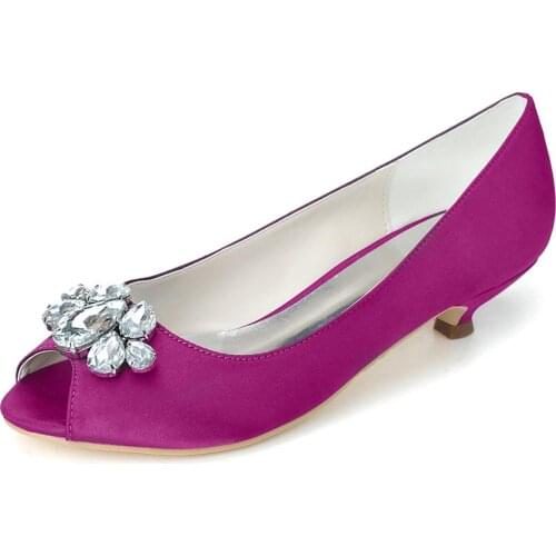 Only 1 pair SIZE 35 purple satin evening dress shoes kitten heels open toe lady pumps wedding party prom slip on size 5.5