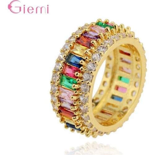 Luxury Brand Women 925 Sterling Silver Colorful Square Finger Rings Europe Trend Rainbow Accessory Anillos Mujer