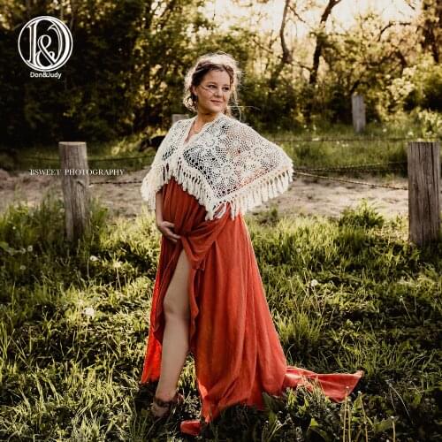 Don&Judy BOHO Maternity Dress Gown for Photoshoot Three Quarter Sleeves Cotton Linen Custom Pregnancy Shoot Prom Dress Women