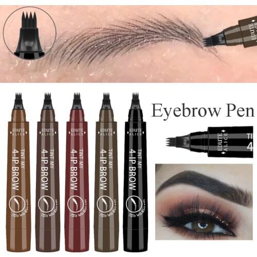 5 Colors 4 Fork Tips Liquid Eyebrow Pencil Waterproof 3D Eyebrow Tattoo Pen Long Lasting Black Brown Eye Brow Tint Makeup Tools