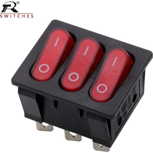 100PCS Three-Way with light ON-OFF 9 Pin power switch 3 in 1 combination Rocker Switch 15A/250V 20A/125V AC