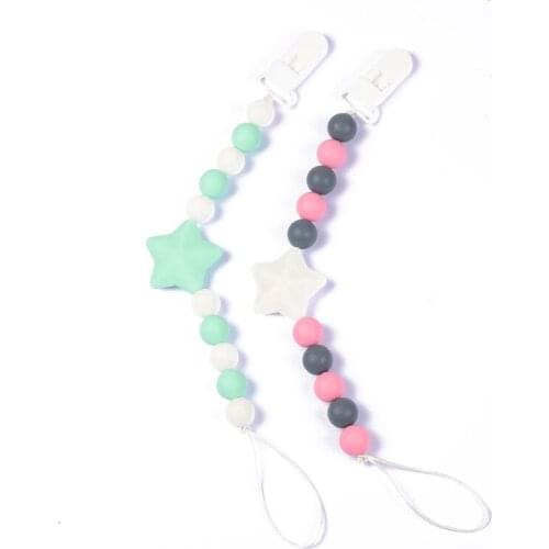 2Pcs/Lot Food Grade Baby Teething Beads DIY Pacifier Chain Set Baby Pacifier Holder Cute Animal Silicone Pendant Bead Clip Chain
