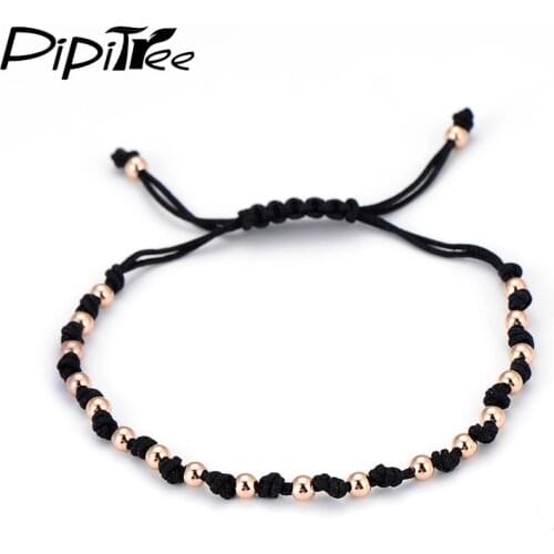 2018 New Diy Design 3colors 4MM Copper Beads Charm Bracelet Men/Women Braided Macrame Bracelets Handcraft Jewelry For Gift