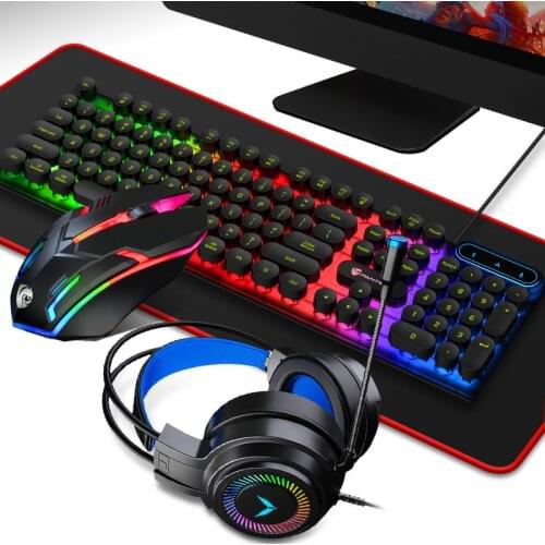 4 in 1 Game Mechanical Feel Keyboard Mouse Headphone Mousepad Punk Round Keycap 108KEY Computer Keyboard Mouse Combos For Laptop
