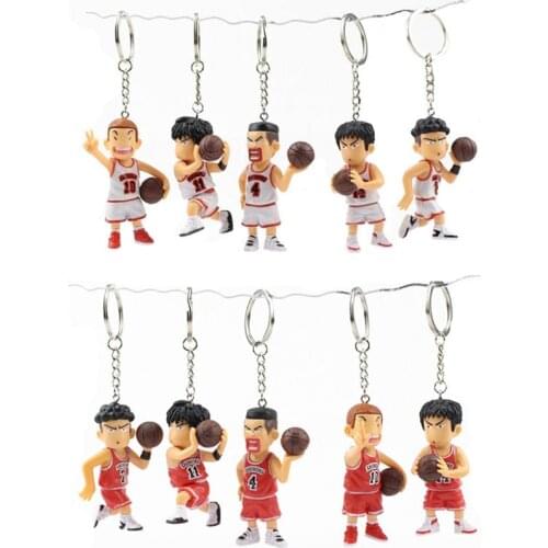 5pcs/set SLAM DUNK Sakuragi Hanamichi keychain figure toy Rukawa Kaede Akagi Takenori Miyagi Ryota Shohoku keyring PVC Toys