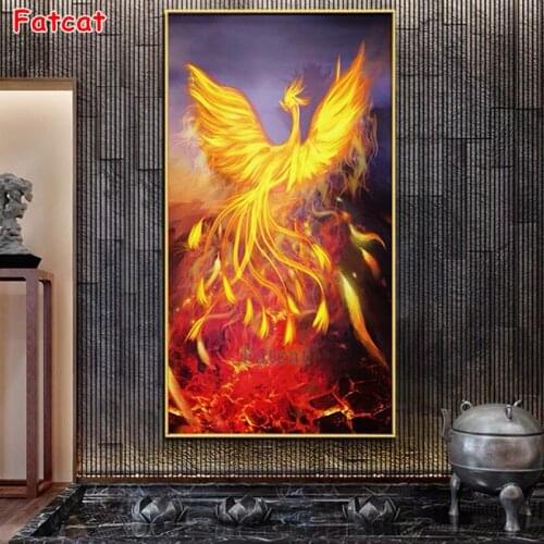 5d diy diamond painting Golden Fire Phoenix mosaic cross stitch 3d embroidery diamond Birds Full round/square Drill Art PP2441