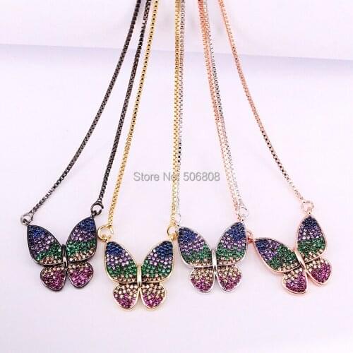 6PCS ZYZ-N9473 Colorful CZ Butterfly Pendants Necklaces For Women Cute Mirco Crystal Necklace Link Chain Fashion Jewelry