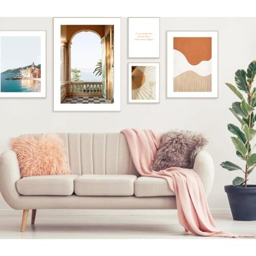 Abstract Wall Art Door Castle Building Landscape Pictures Sea Canvas Painting Nordic Posters and Prints Modern Saying Home Decor