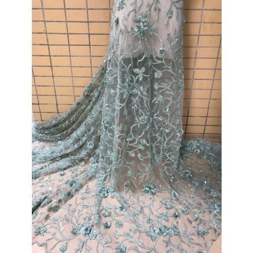 African french net lace embroidered fabric SYJ-18983 high quality beaded tulle mesh Nigerian