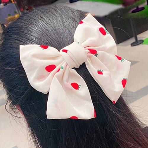 Strawberry Hair Bow Clip for Girls Hair Accessories Printing Fabric Bow Hair Barrettes Women