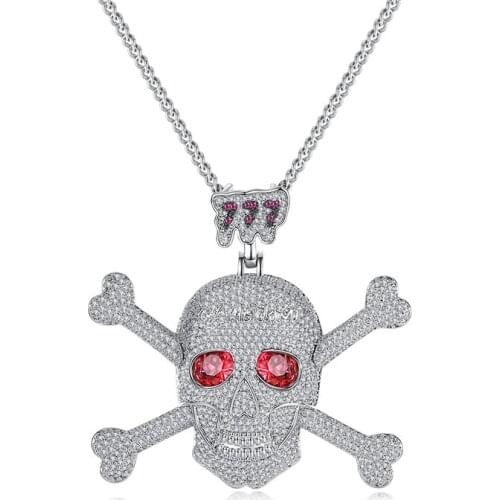 New Full Clear Cubic Zircon Pirate Skull Pendant Necklace Punk Hip Hop Iced Out Jewelry For Men Women Party Gift
