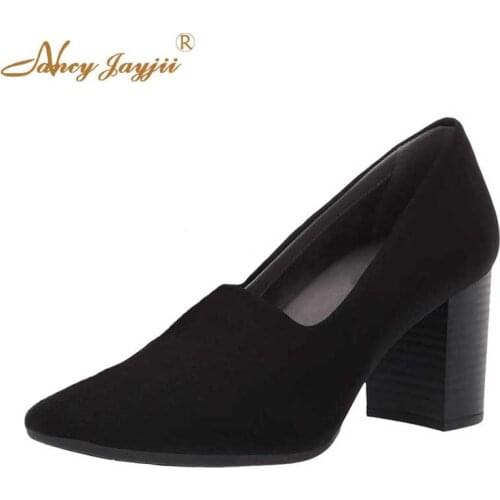 Nancyjayjii Solid Black Chunky Heels Pumps Square Toe Thick High Heels Concise Office Dress Elegant Fashion Women Shoes 2019
